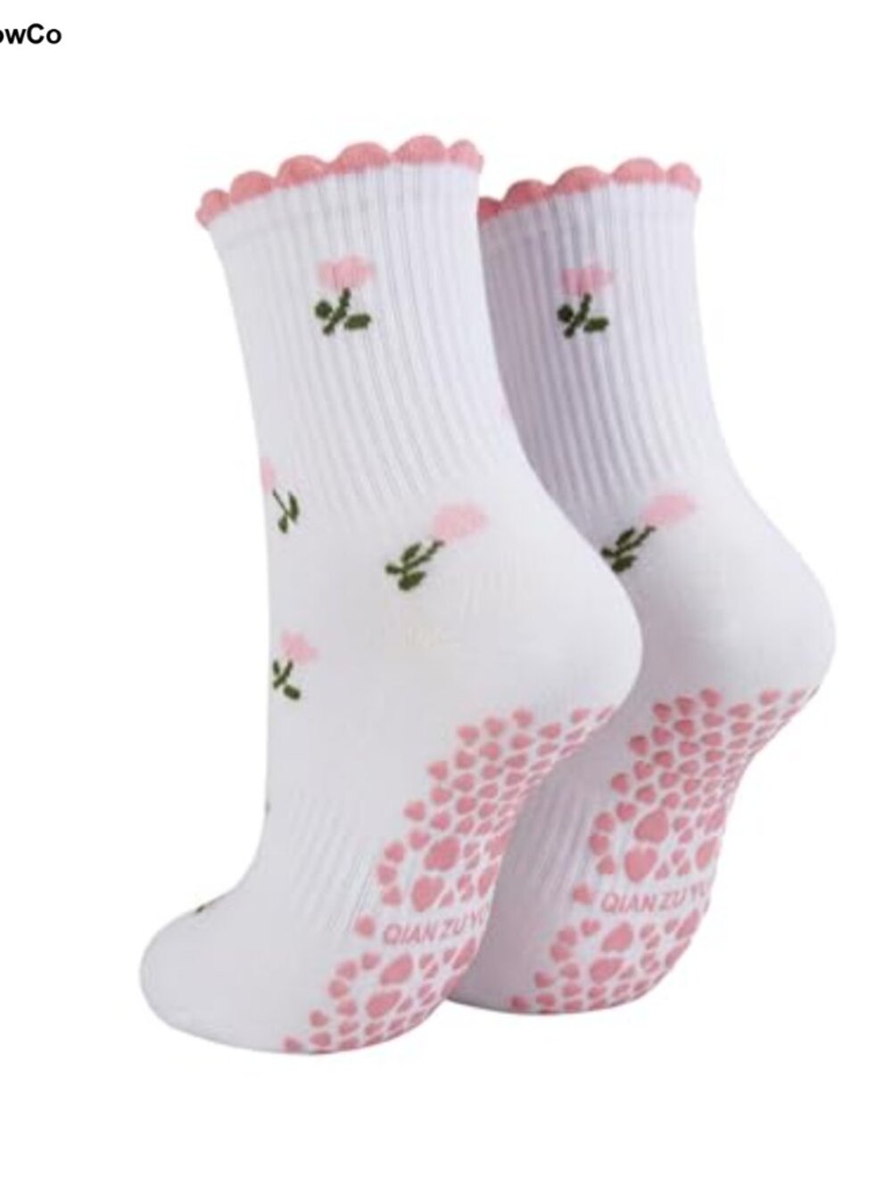 Women's Non Slip Pilates Grip Socks Cotton with Ruffle Bow